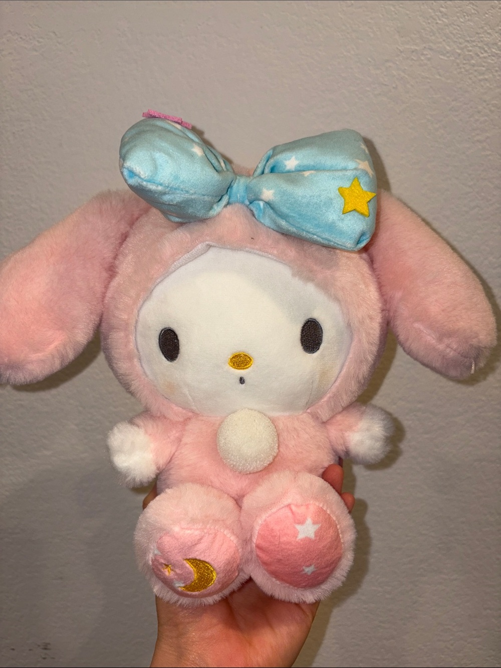 Sanrio My Melody Soft Pink Plush with Blue Star Bow